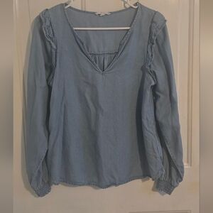 Mine Sky Blue Ruffle Sleeve Blouse